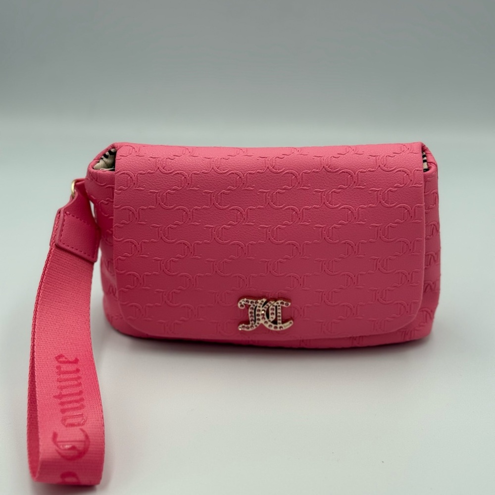 Juicy Couture Hot Pink Embossed Logo Crossbody Bag with Gold Hardware